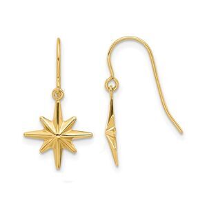 14K Yellow Gold Polished North Star Dangle Earrings